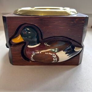 Vintage Wooden Duck with Brass Ashtray Insert collectible Decor Japan Keys